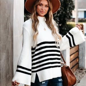 Vici mock neck oversized stripe sweater